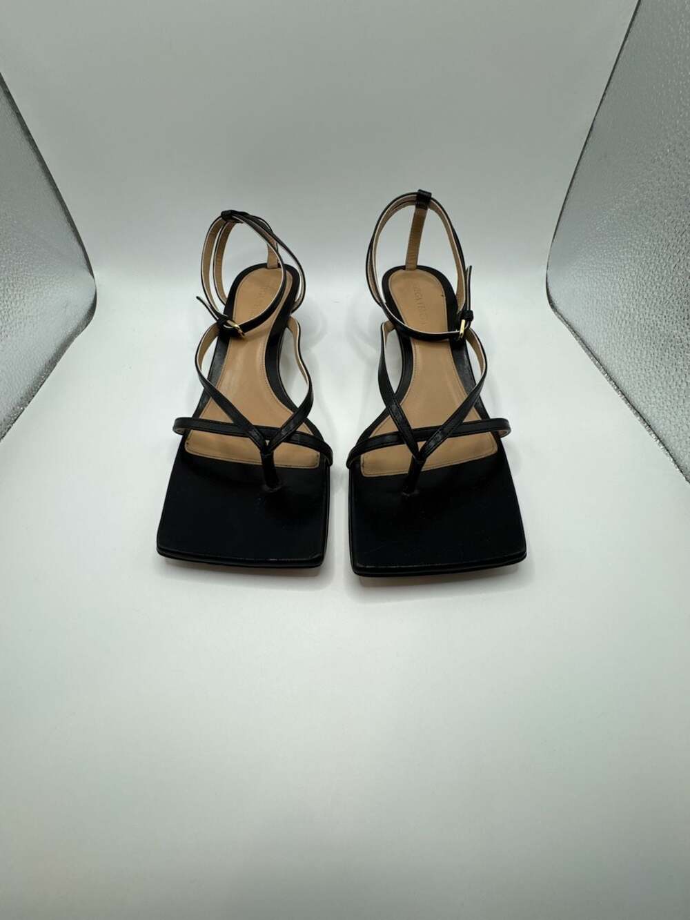 Authentic Bottega Veneta Stretch Square Toe Strappy Heeled Sandals 37